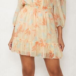 Lauren Conrad Smocked Waist Flounce Mini Skirt Beige Kismet Blooms XXL NWT